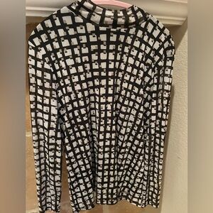 Anne Klein Black Cocoa Geometric Mesh Blouse Capsule Business Old Money XL